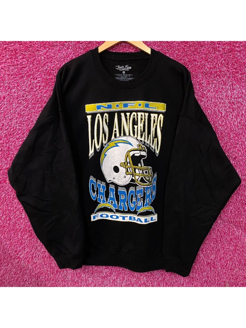 Junk Food Clothing Los Angeles Chargers Helmet Logo Flea Market Crew Fleece